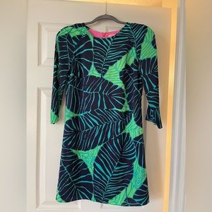 Lilly Pulitzer green and blue palm leaves dress size 0